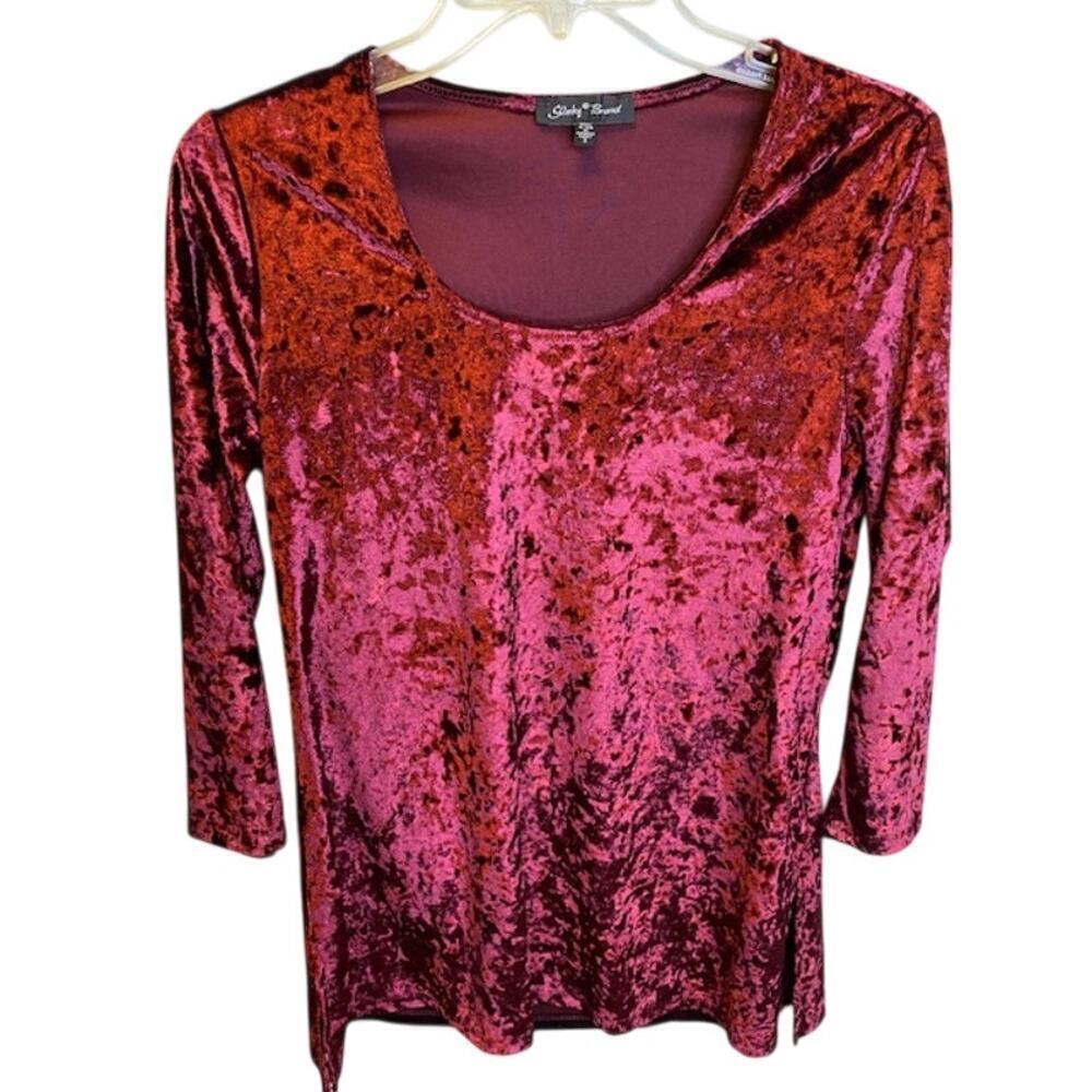Slinky brand small velvet velour pullover blouse Burgundy